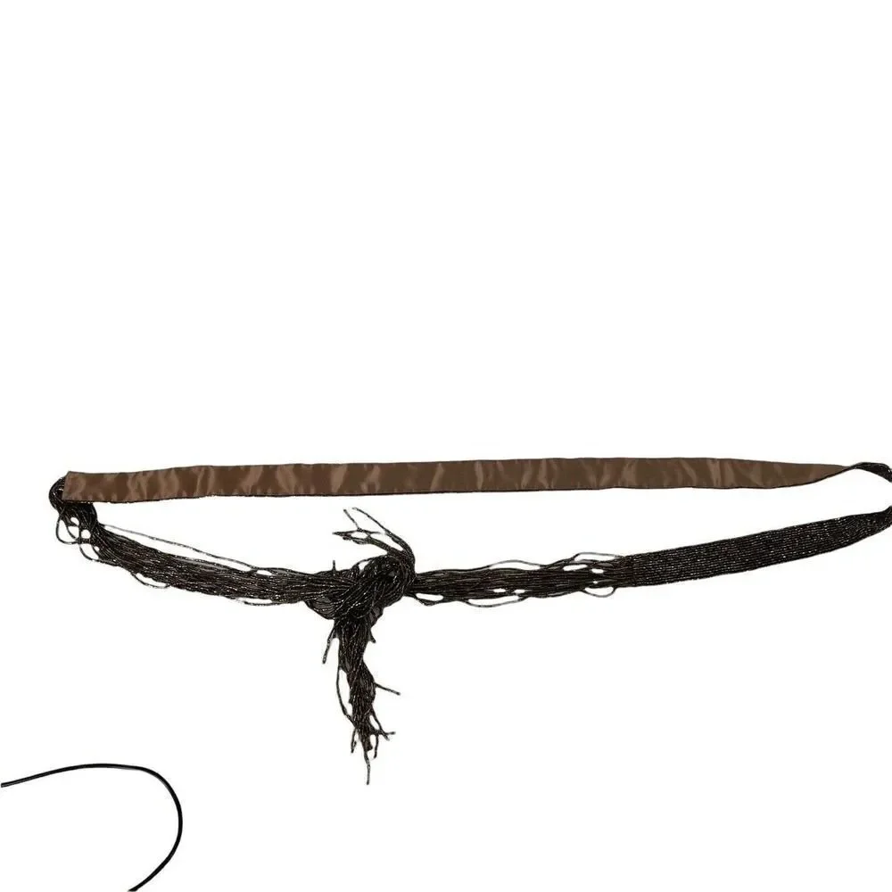 Beaded Belt Brown Tassel Tie Womens Fully Beaded Waist Belt Size Small / Medium